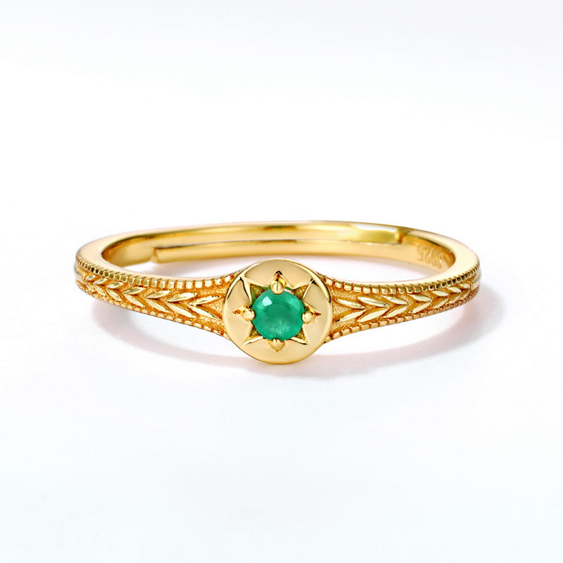 Emerald Sun Stamp Adjustable Ring