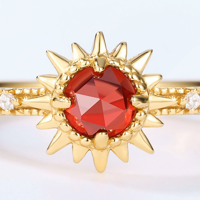 Red Garnet Sun Adjustable Ring