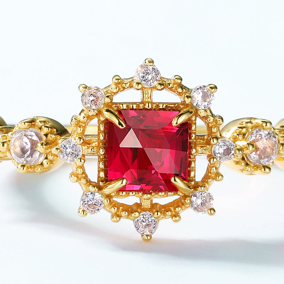 Ruby Cushion Cut Vintage Style Adjustable Ring