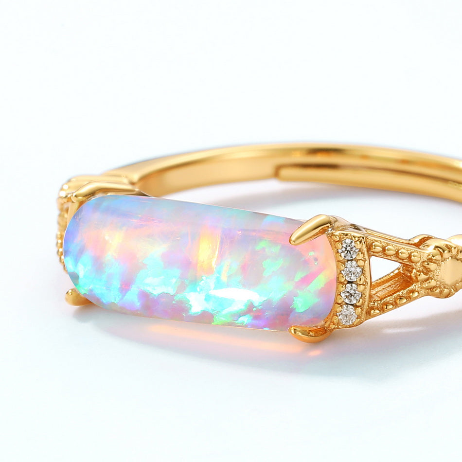 Opal Band Vintage Style Adjustable Ring