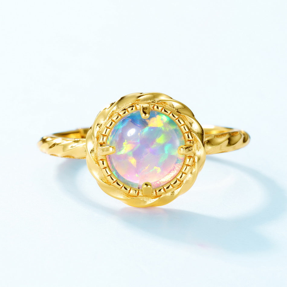 Opal Round Cut Adjustable Ring
