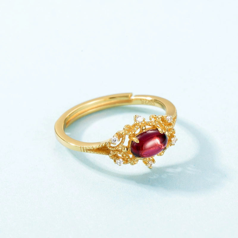 Garnet Oval Cut Vintage Style Adjustable Ring
