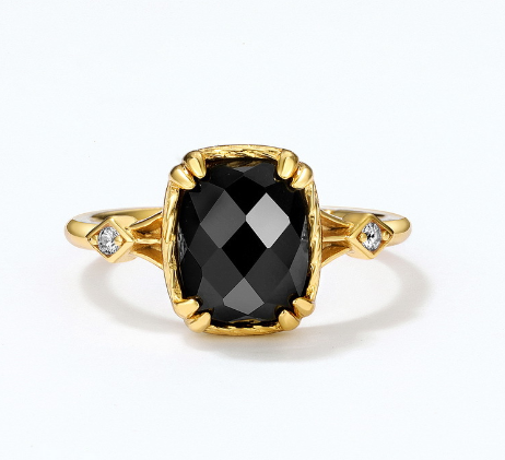 Black Agate Radiant Cut Adjustable Ring