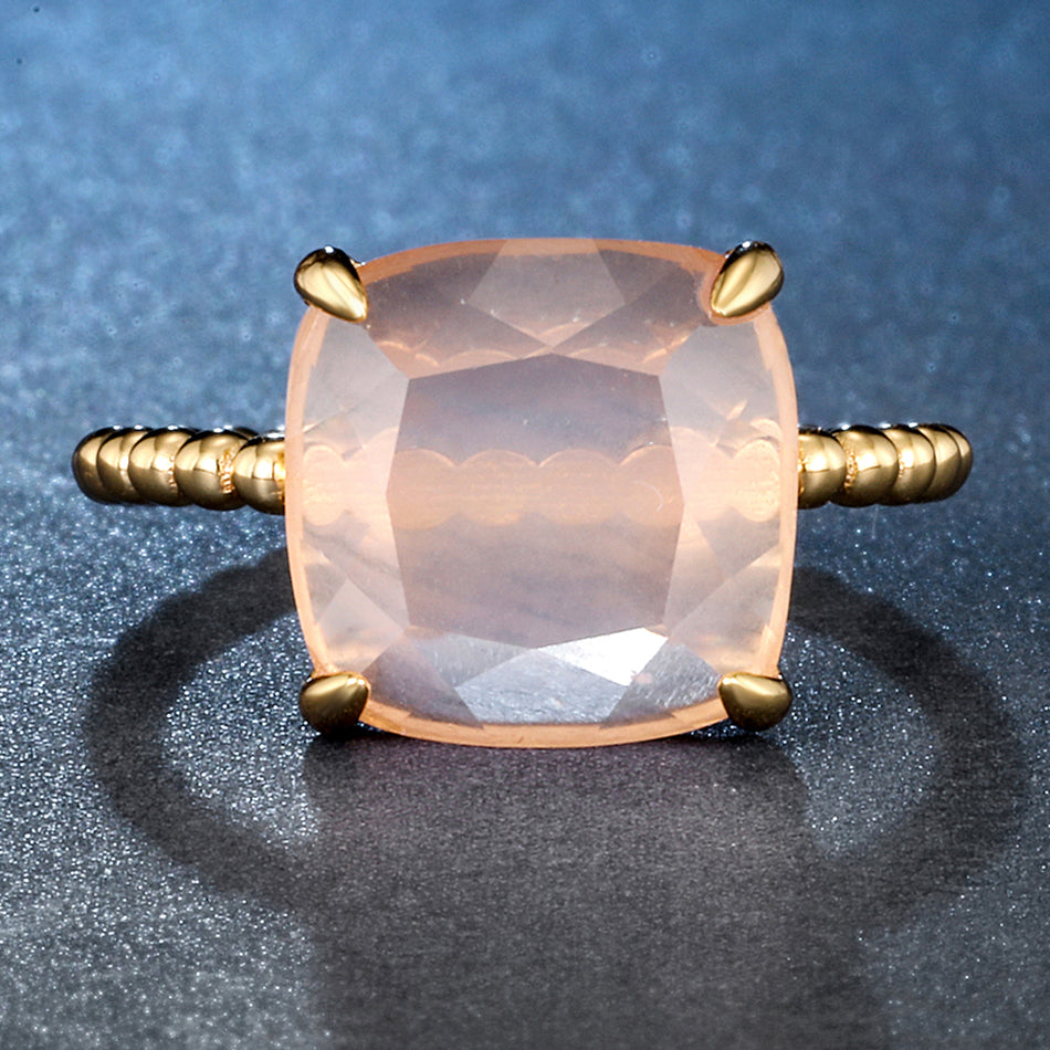 Rose Quartz Princess Cut Adjustable Ring