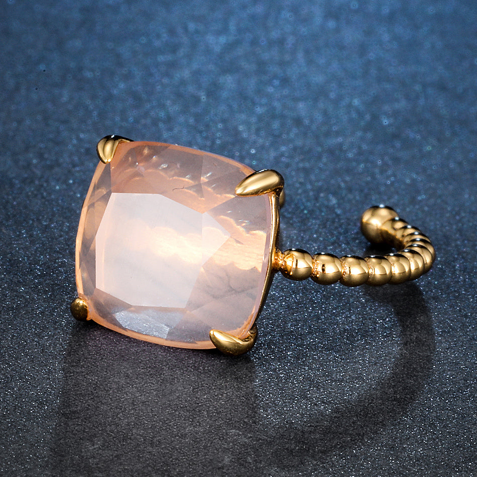 Rose Quartz Princess Cut Adjustable Ring