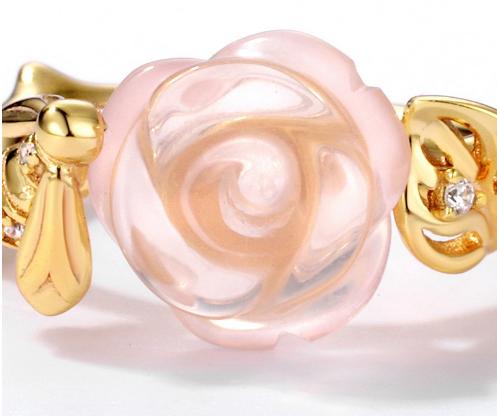 Rose Quartz Rose Flower Adjustable Ring