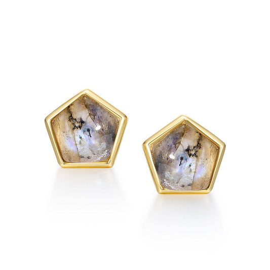 Labradorite Pentagon Stud Earrings