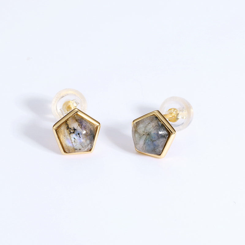 Labradorite Pentagon Stud Earrings