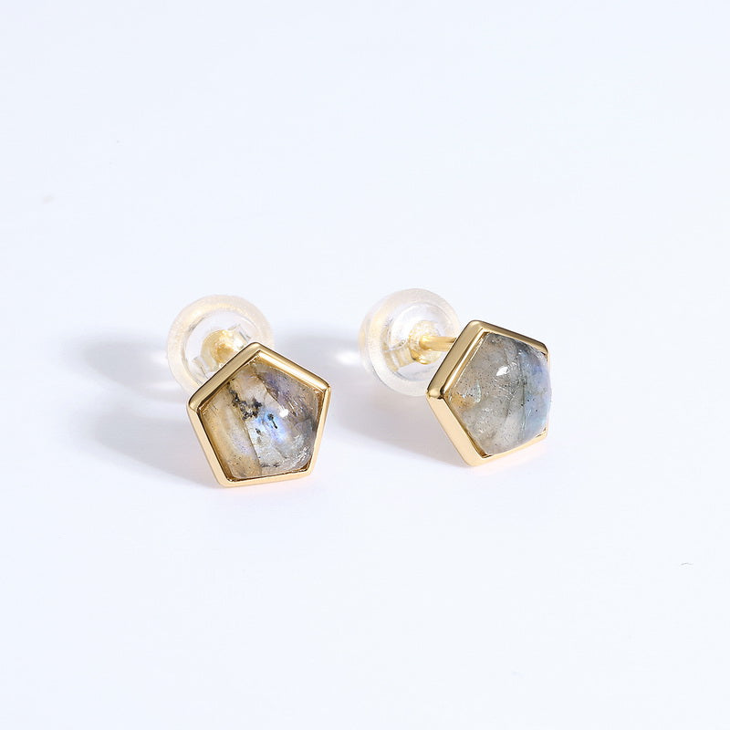 Labradorite Pentagon Stud Earrings