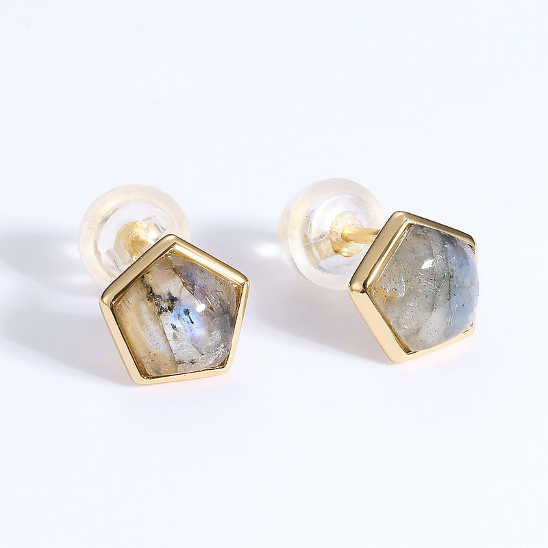 Labradorite Pentagon Stud Earrings