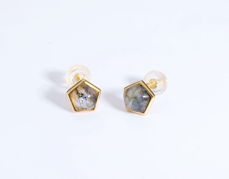 Labradorite Pentagon Stud Earrings