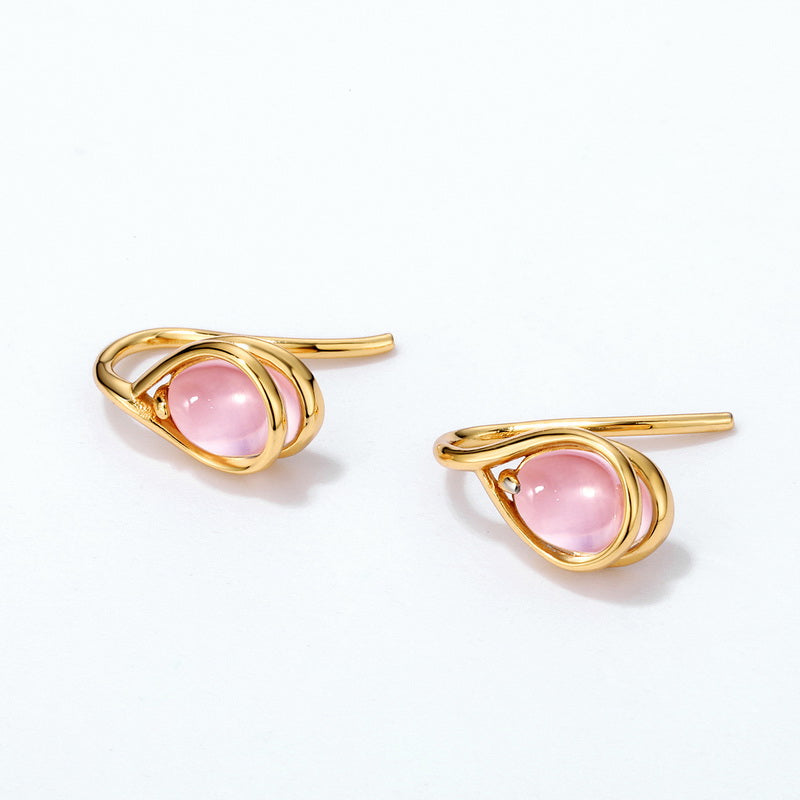 Rose Quartz Waterdrop Hook Earrings