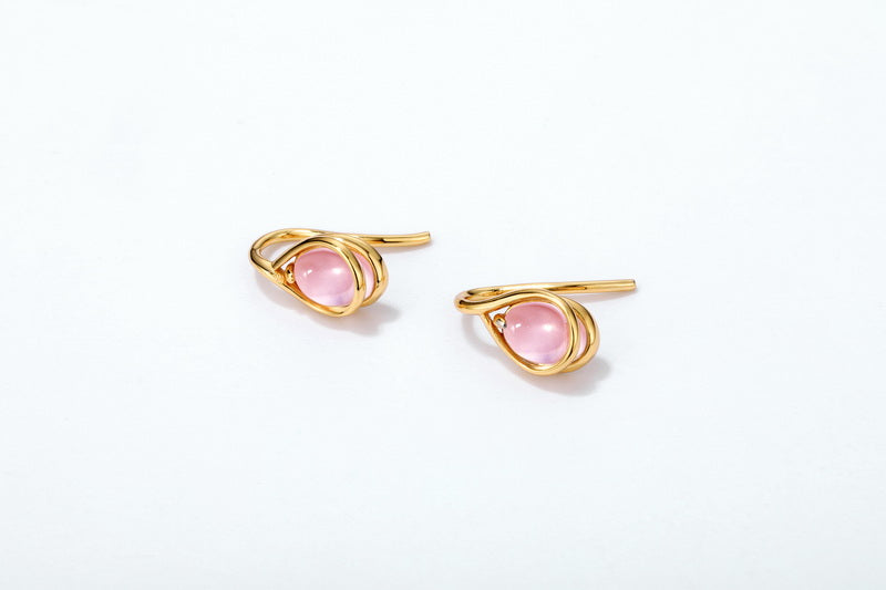 Rose Quartz Waterdrop Hook Earrings