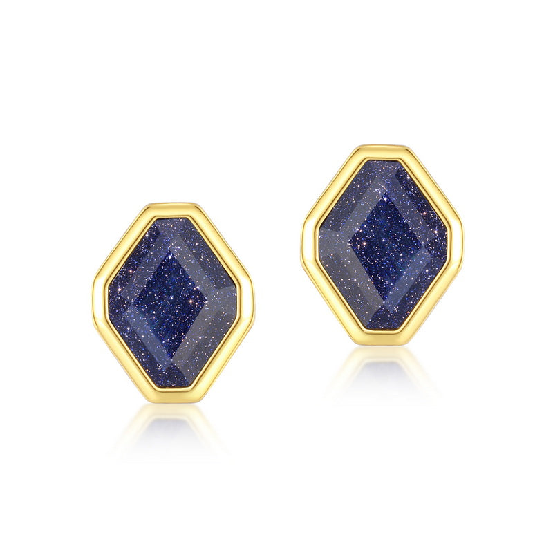 Blue Sandstone Octagon Stud Earrings