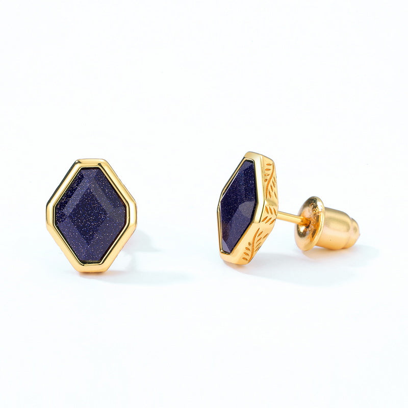 Blue Sandstone Octagon Stud Earrings