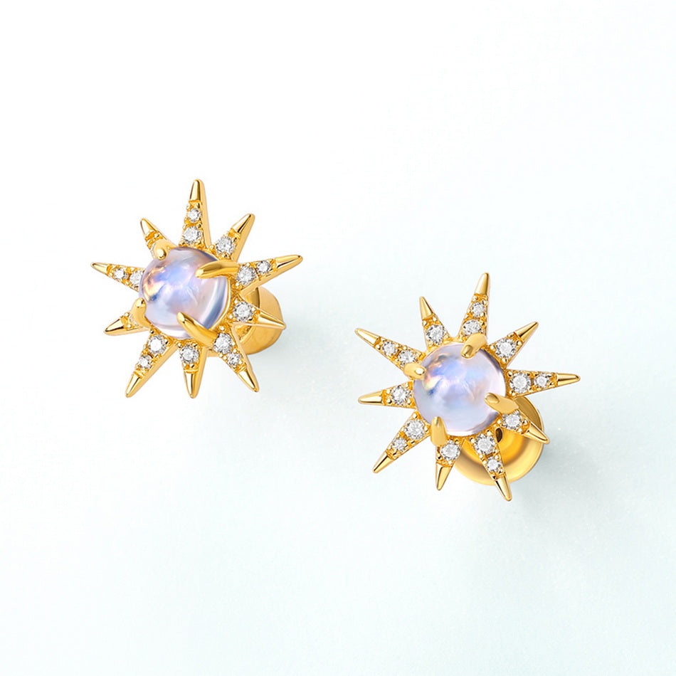 Moonstone Starburst Stud Earrings