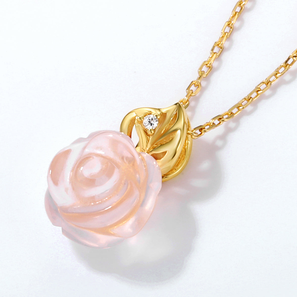 Rose Quartz Rose and Bee Pendant Necklace