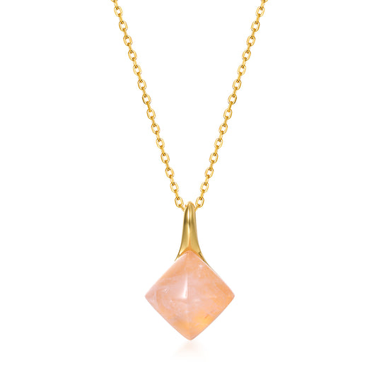 Rose Quartz Square Pendant Necklace