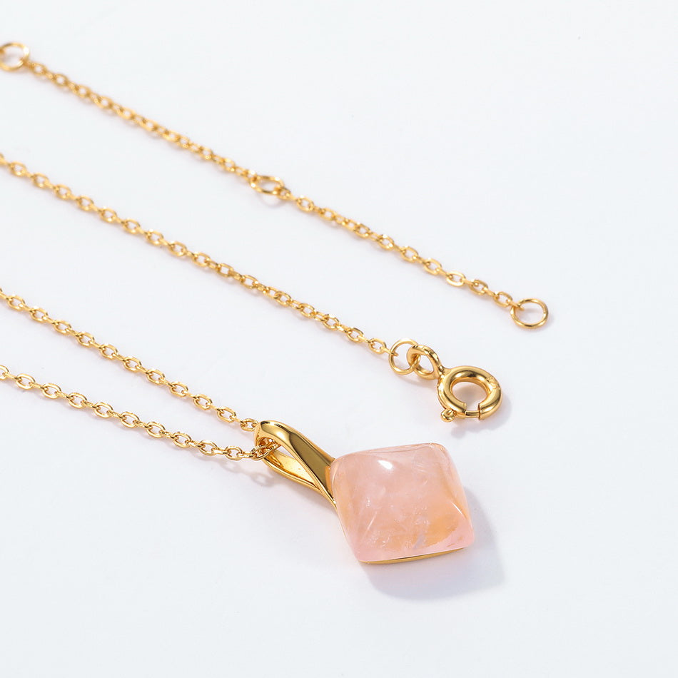 Rose Quartz Square Pendant Necklace