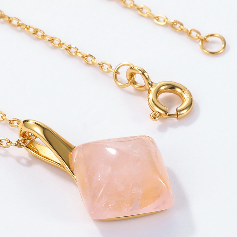 Rose Quartz Square Pendant Necklace