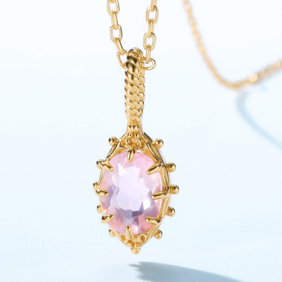 Rose Quartz Marquise Pendant Necklace