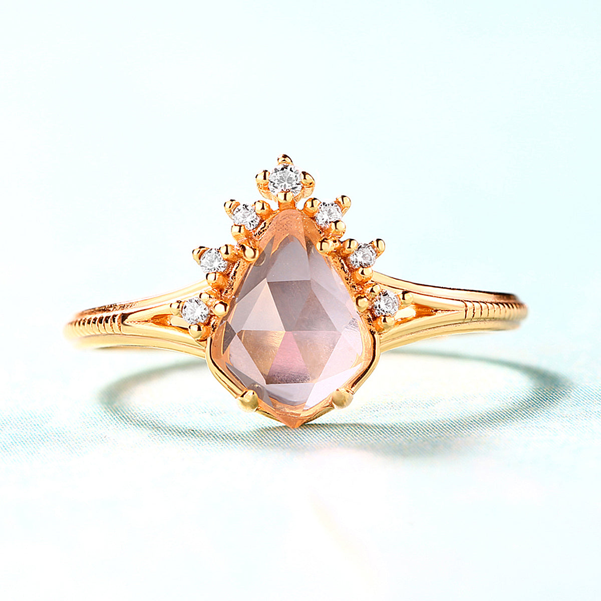 Rose Quartz Pear Cut Adjustable Ring