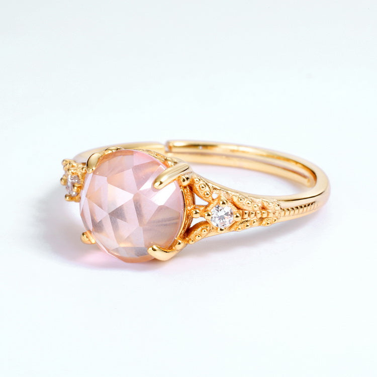 Rose Quartz Round Cut Adjustable Ring