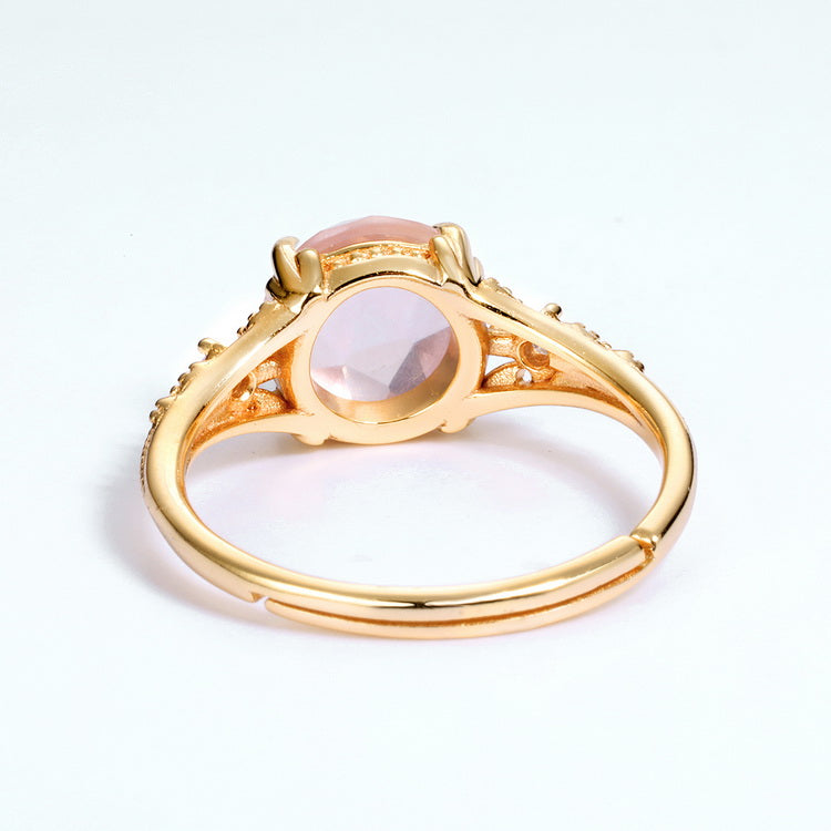 Rose Quartz Round Cut Adjustable Ring