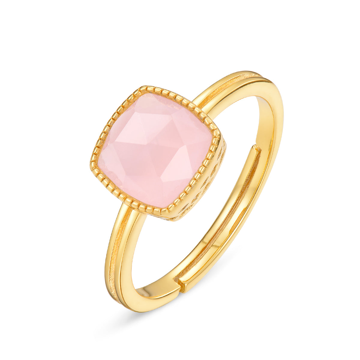 Rose Quartz Cushion Cut Adjustable Ring