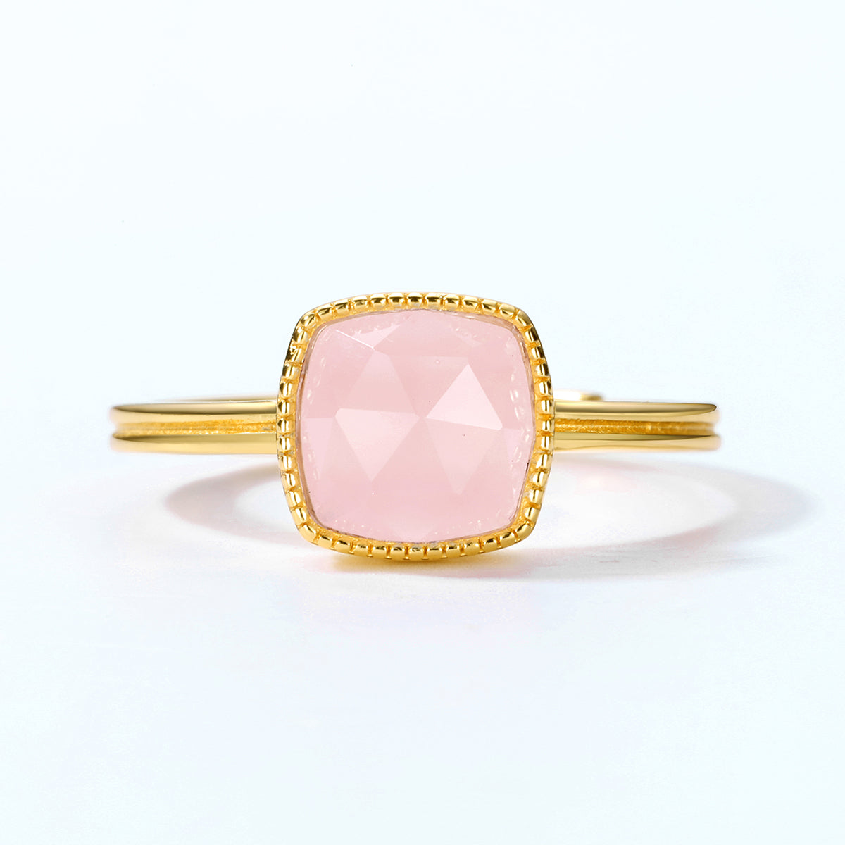 Rose Quartz Cushion Cut Adjustable Ring