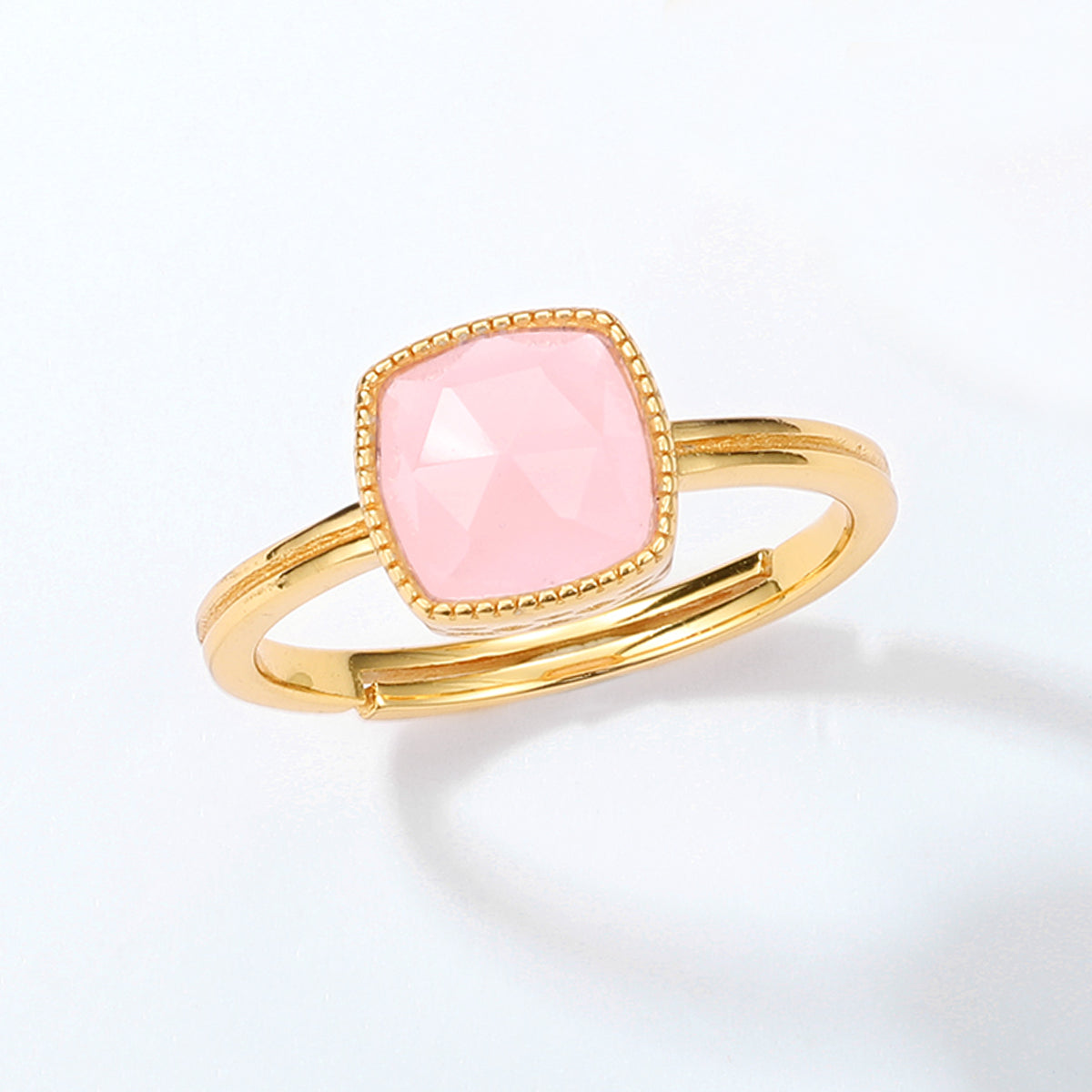 Rose Quartz Cushion Cut Adjustable Ring