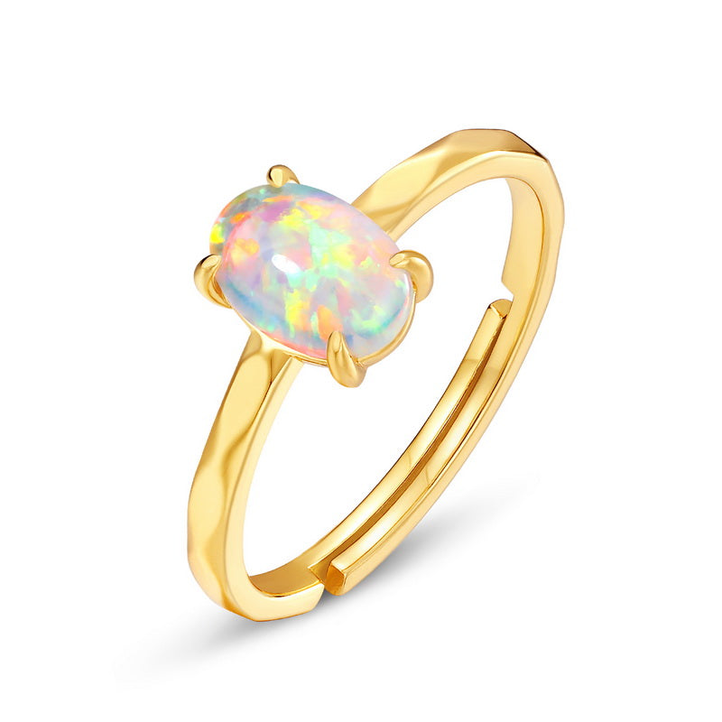 Opal Oval Cut Adjustable Ring