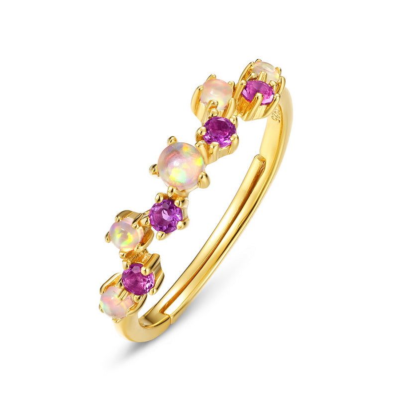 Amethyst and Opal Adjustable Ring