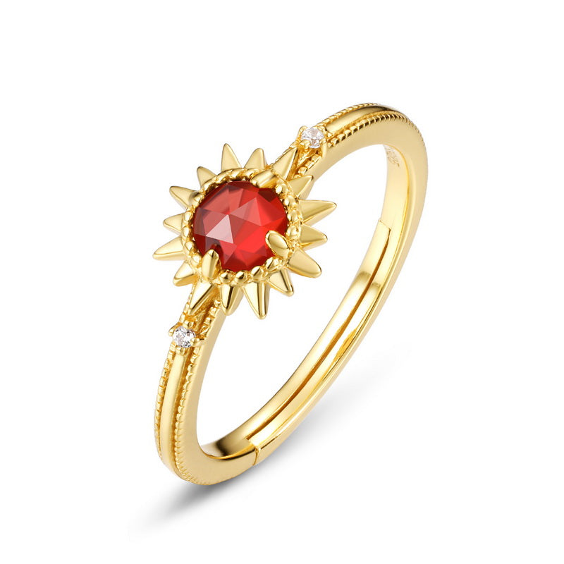 Red Garnet Sun Adjustable Ring