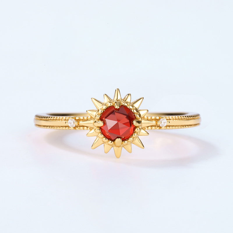 Red Garnet Sun Adjustable Ring