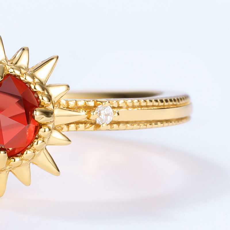 Red Garnet Sun Adjustable Ring