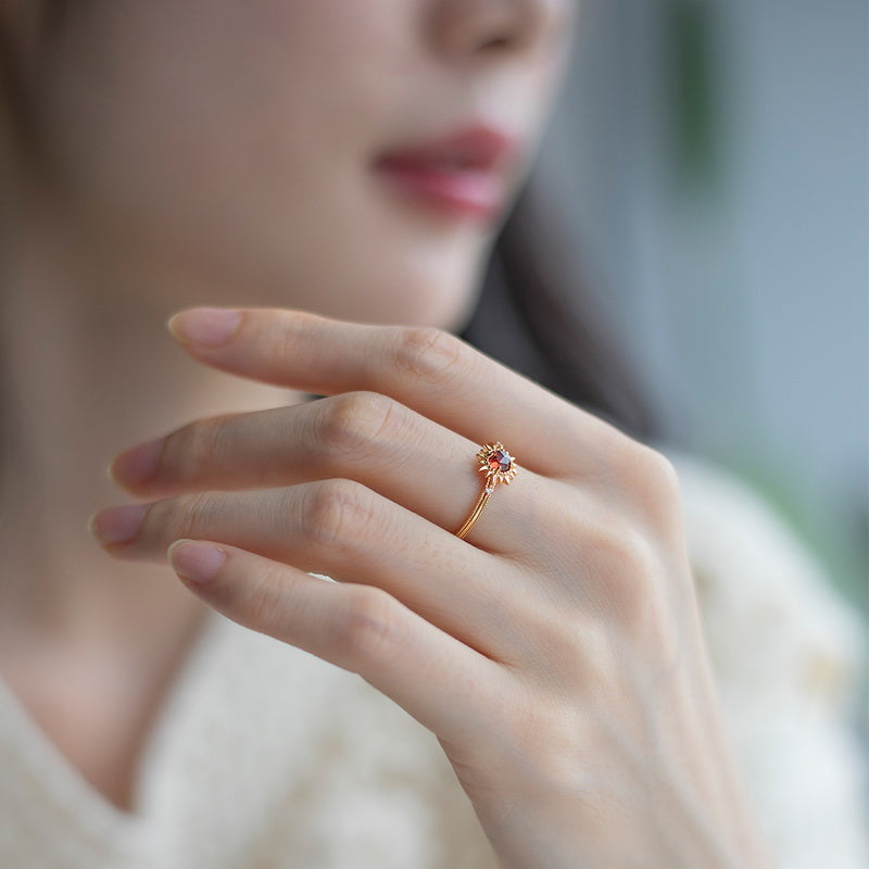 Red Garnet Sun Adjustable Ring