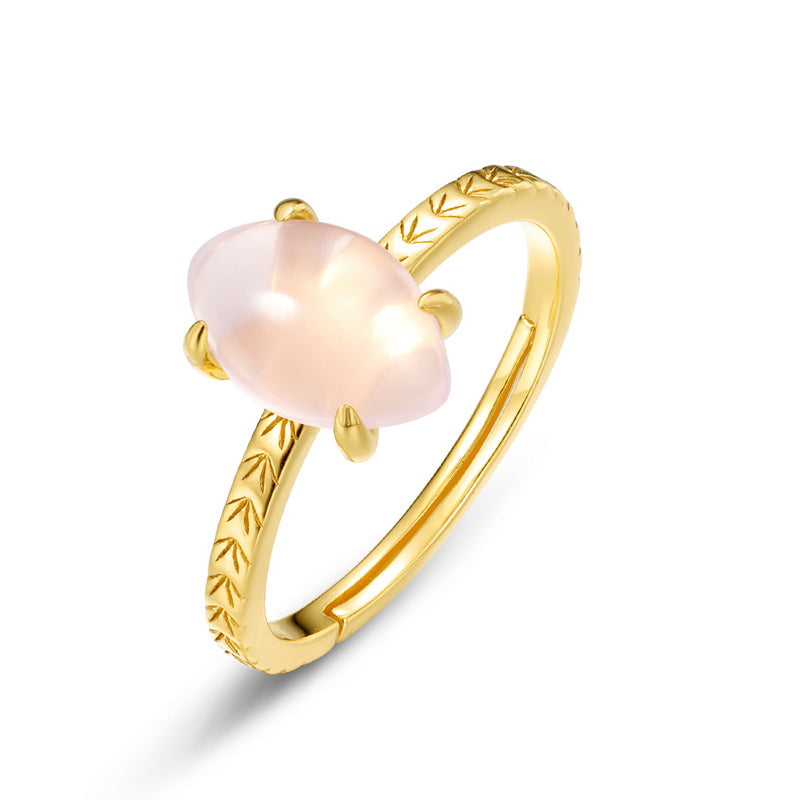 Rose Quartz Almond Shape Crystal Adjustable Ring