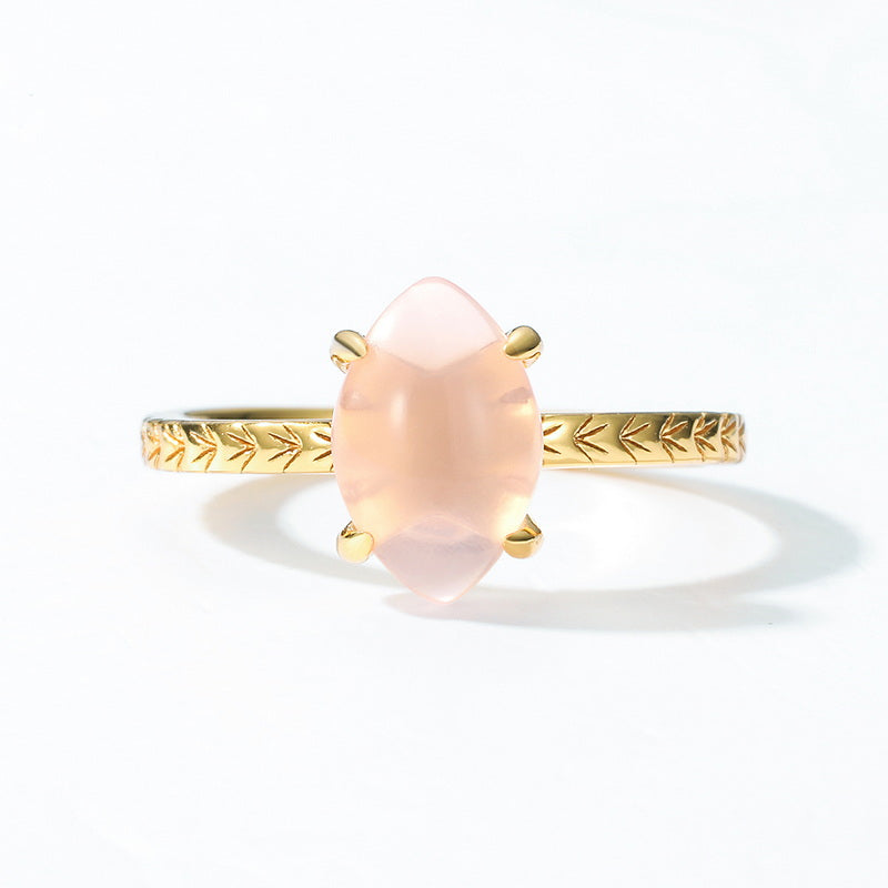 Rose Quartz Almond Shape Crystal Adjustable Ring