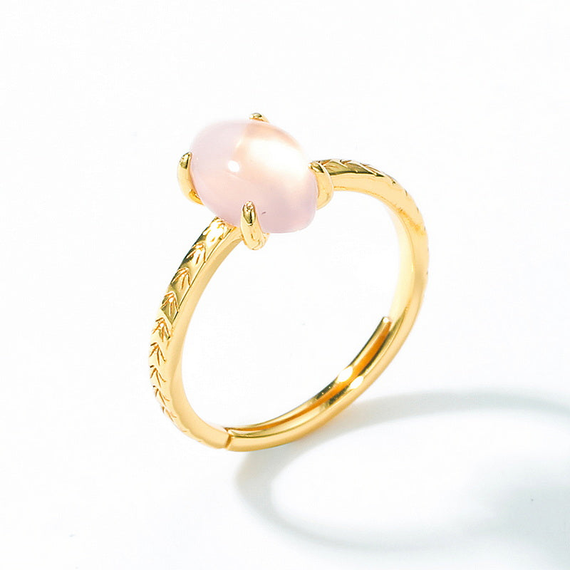 Rose Quartz Almond Shape Crystal Adjustable Ring