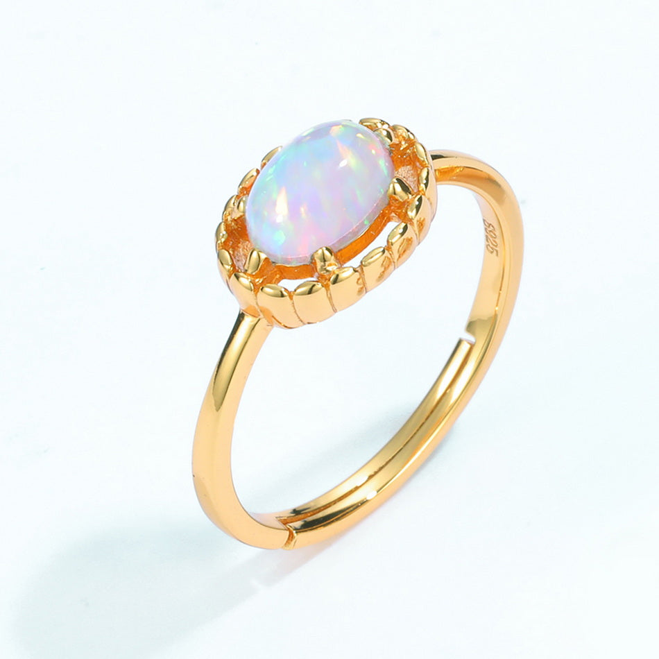 Opal Oval Cut Adjustable Ring