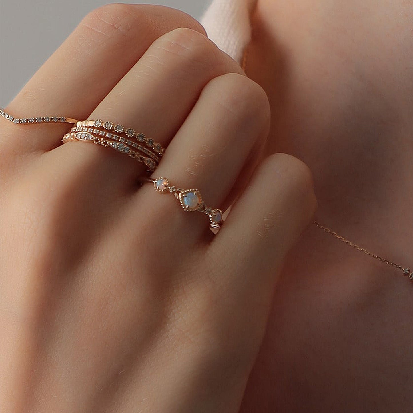 Opal Dainty Row Adjustable Ring