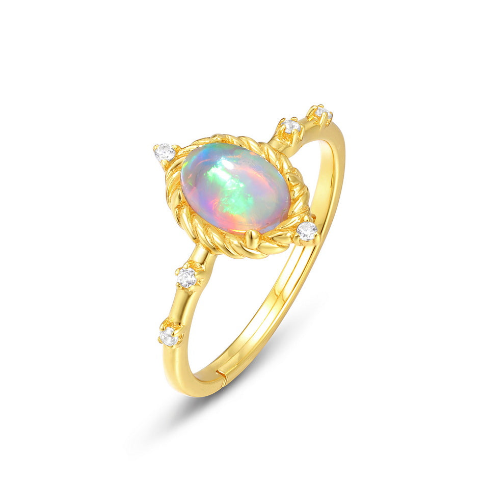 Opal Oval Cut Vintage Style Adjustable Ring