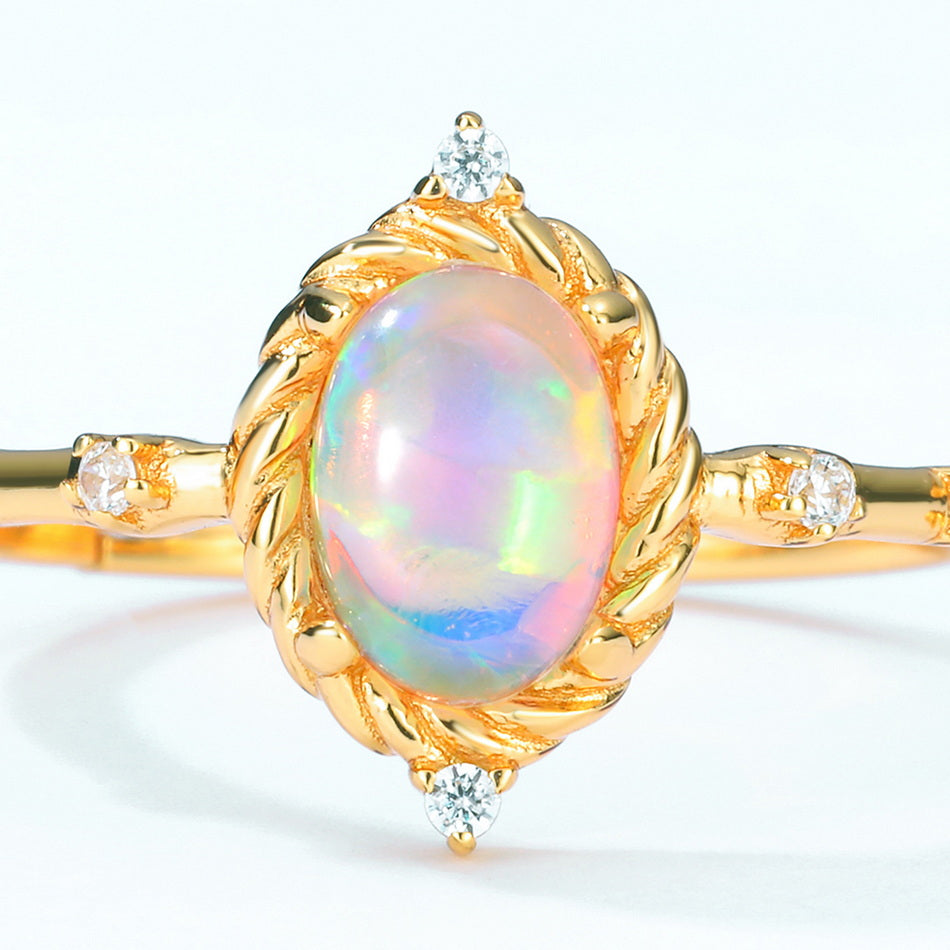 Opal Oval Cut Vintage Style Adjustable Ring