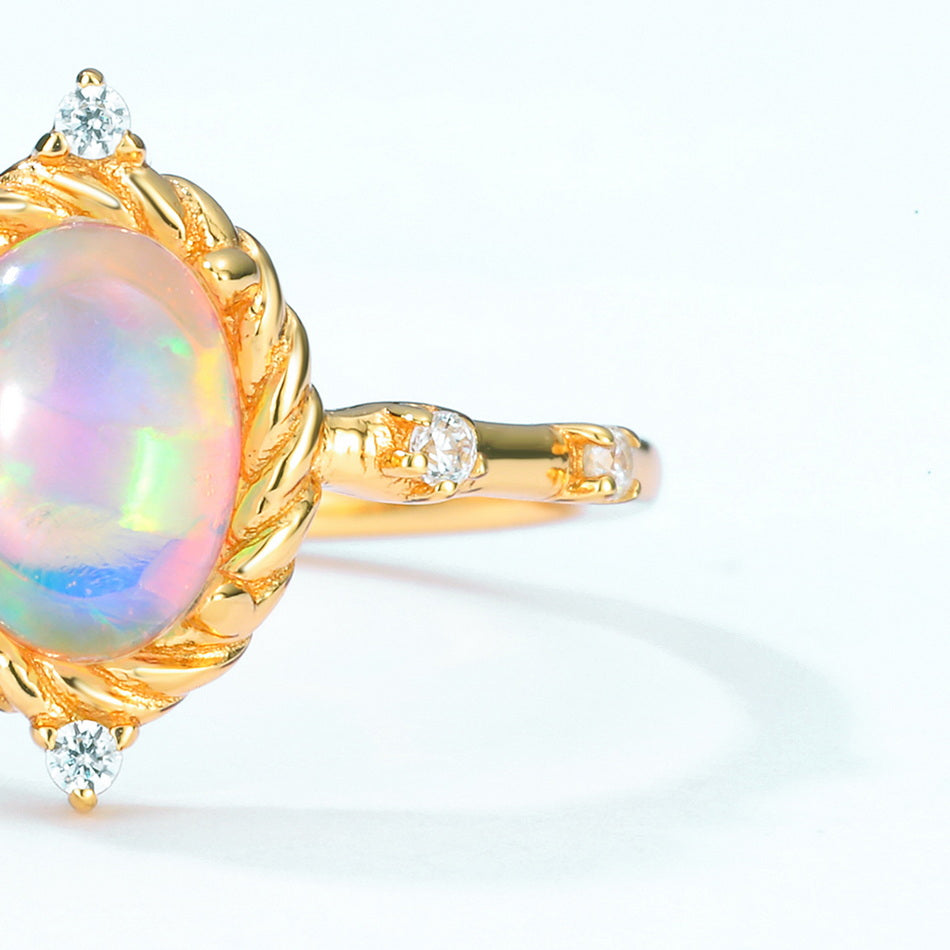 Opal Oval Cut Vintage Style Adjustable Ring