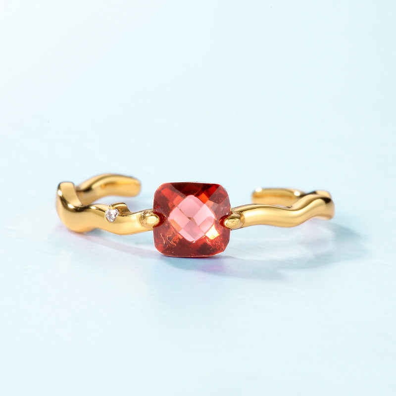 Red Garnet Cushion Cut Adjustable Ring