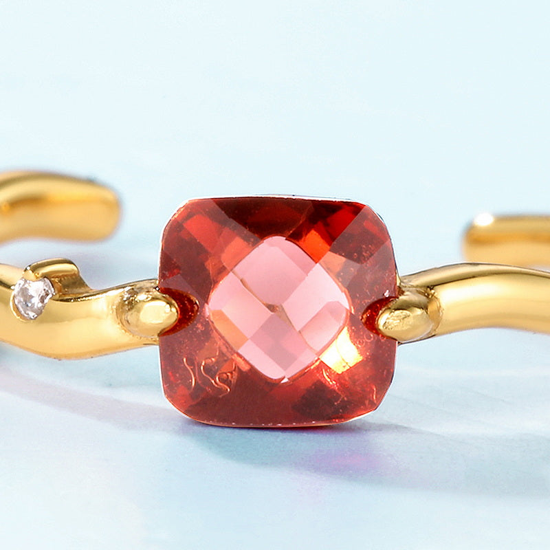 Red Garnet Cushion Cut Adjustable Ring