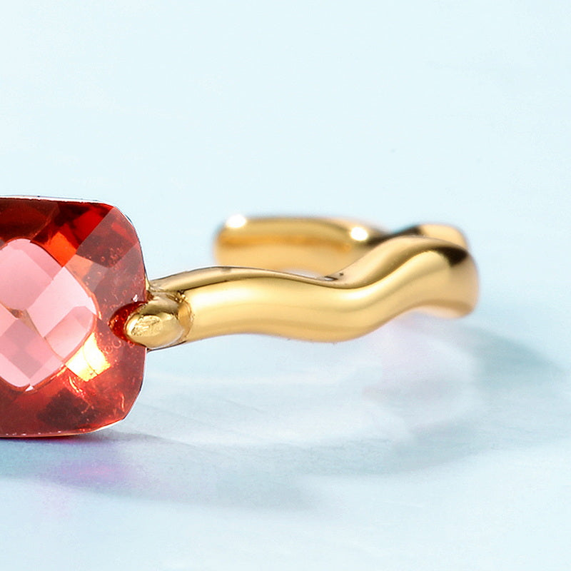 Red Garnet Cushion Cut Adjustable Ring