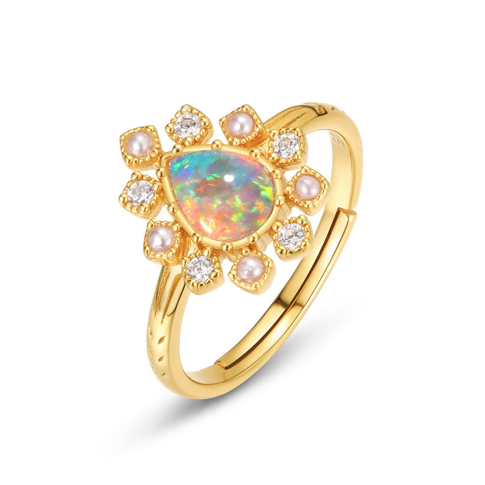 Opal Pear Cut Vintage Style Adjustable Ring