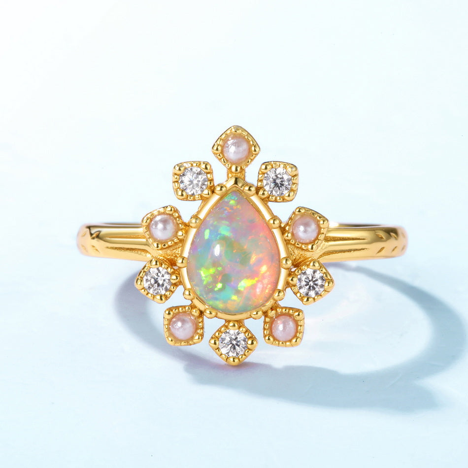 Opal Pear Cut Vintage Style Adjustable Ring